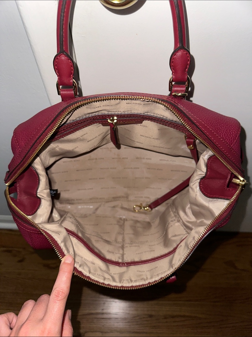 Michael Kors Wine Leather Satchel with Gold Hardware - Picture 5 of 11